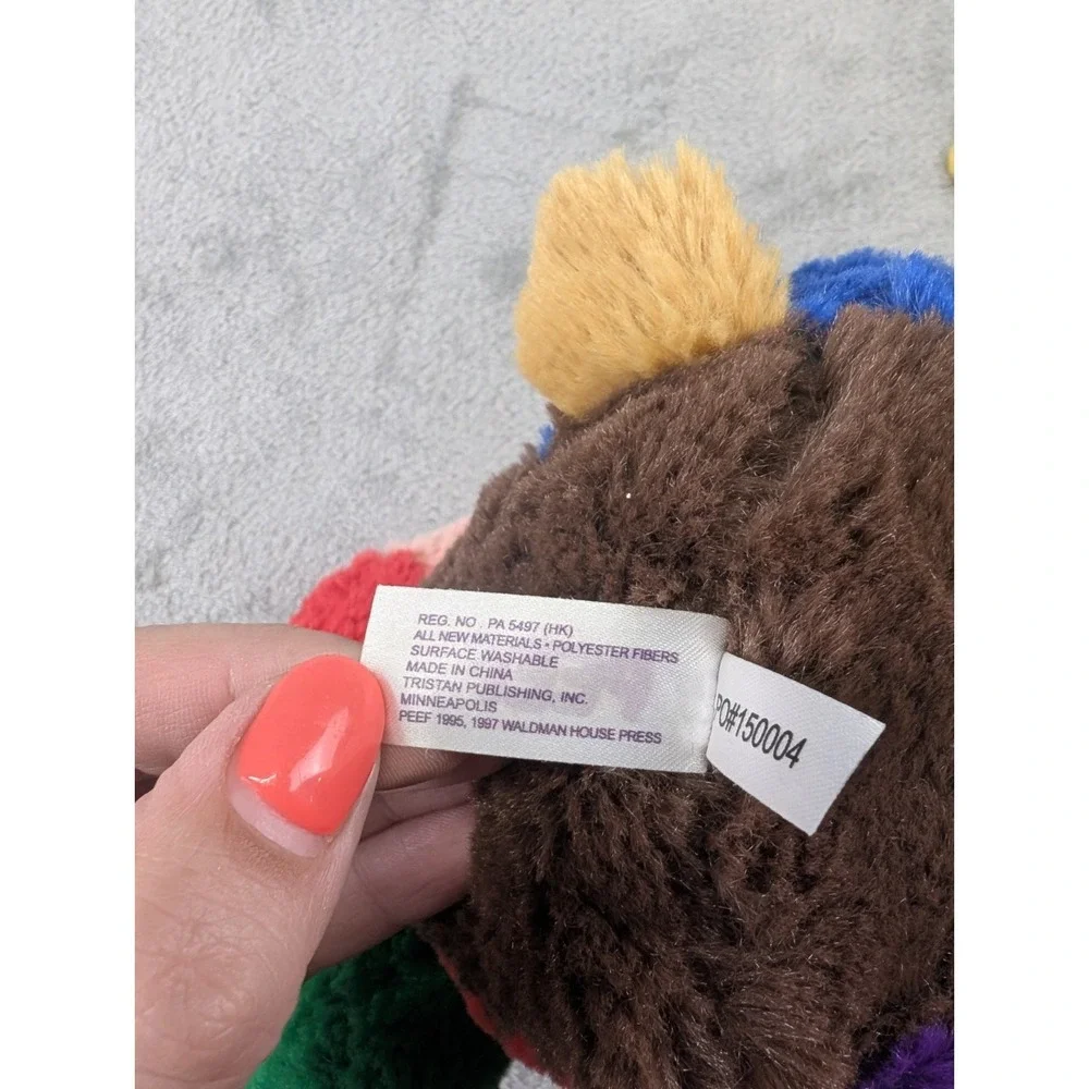 Vintage Peef Plush Bear Christmas Teddy Colorblock Stuffed Animal 1996 90s Book